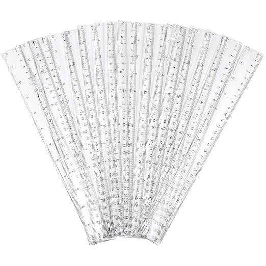 PINGEUI 100 Pack 12 Inches Clear Plastic Straight Rulers, Plastic Measuring Ruler with Inches and Metric Graduations, Measuring Tool for School and Office Supplies