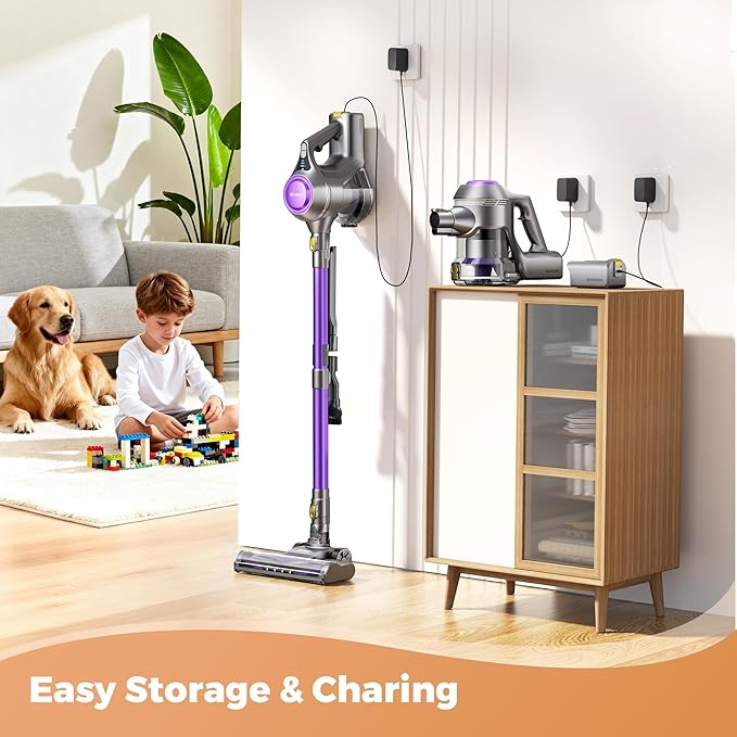 UML0 Cordless Vacuum Cleaner, 40Kpa Powerful Suction Stick Vacuum Cleaners for Home, 45 Mins Runtime, 1.6L Dust Box, Anti-Tangle, 8-in-1 Rechargeable Vacuum for Hardwood Floor, Carpet, Pet Hair