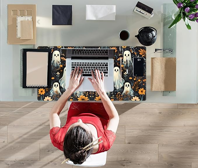 Retro Gothic Kawaii Desk Mat Cute Dark Academia Desk Pad Large Floral Mouse Pad XXL Gaming Mousepad, Laptop Computer Keyboard Mouse Mat, Deskmat Office Decor Accessories for Women, 31.5x15.75 in