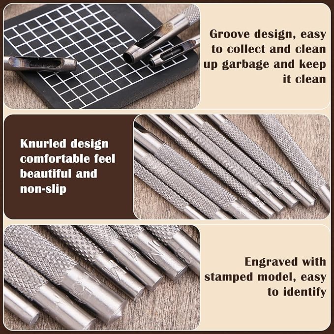 8 Pcs Leather Hole Punch Cutter 1mm-4.5mm Hollow Punch Set for Leather Crafting Round Hollow Tools for Watch Bands Belts Canvas Paper Rubber Soft Material Working