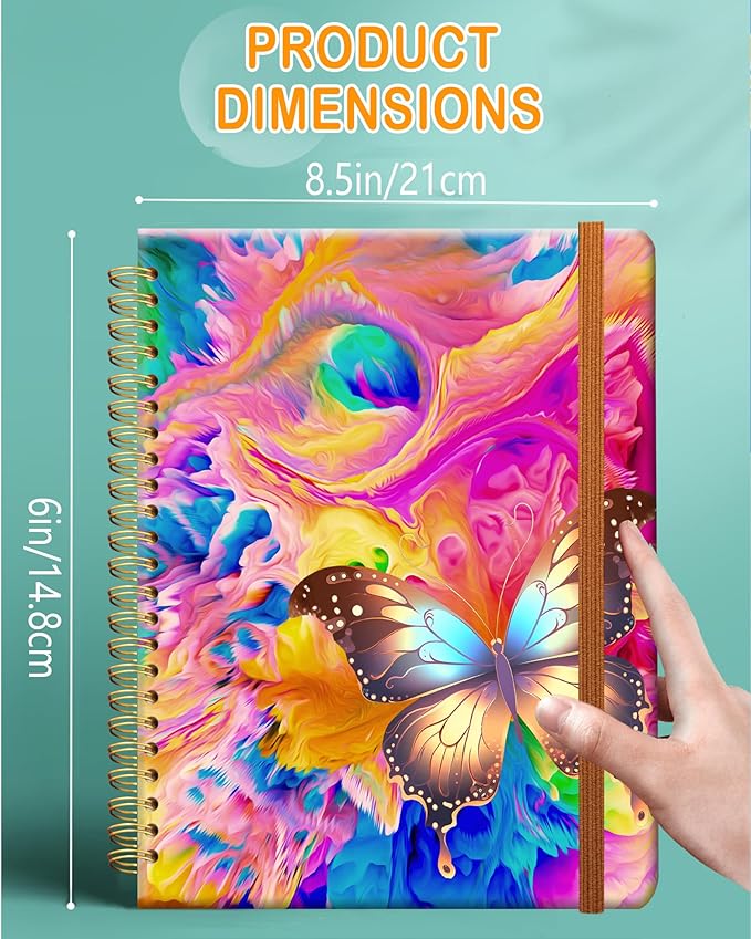 Ruled Spiral Writing Notebook,A5 Hardcover Lined College Journal for Women Lady Girl,Strong Twin-Wire Binding with Premium Paper,8.4" X 6",Perfect for School,Office,Home Gifts(Colorful Rainbow