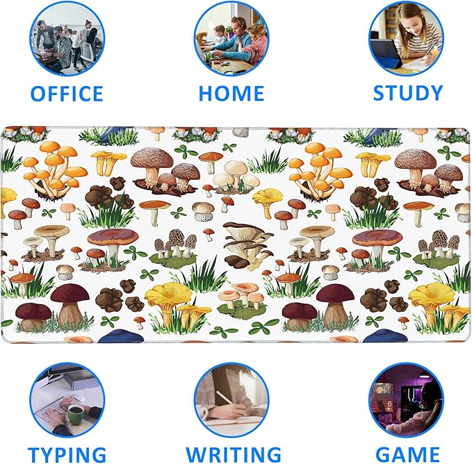 Large Mouse Pad Extended Gaming Desk Mat Art Colorful Mushroom Gaming Office Home Mousepad Keyboard Mouse Mat,Non-Slip Rubber Base 35.4x15.7 Inch Mousepads