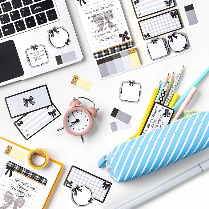 Xqumoi Coquette Black Bow Sticky Notes Set - I’m Just A Girl Self-Stick Note Pads Bowknot Notepads Writing Memo Pad Page Marker Bookmarker Preppy Girly Stuff Back to School Office Supplies Gift