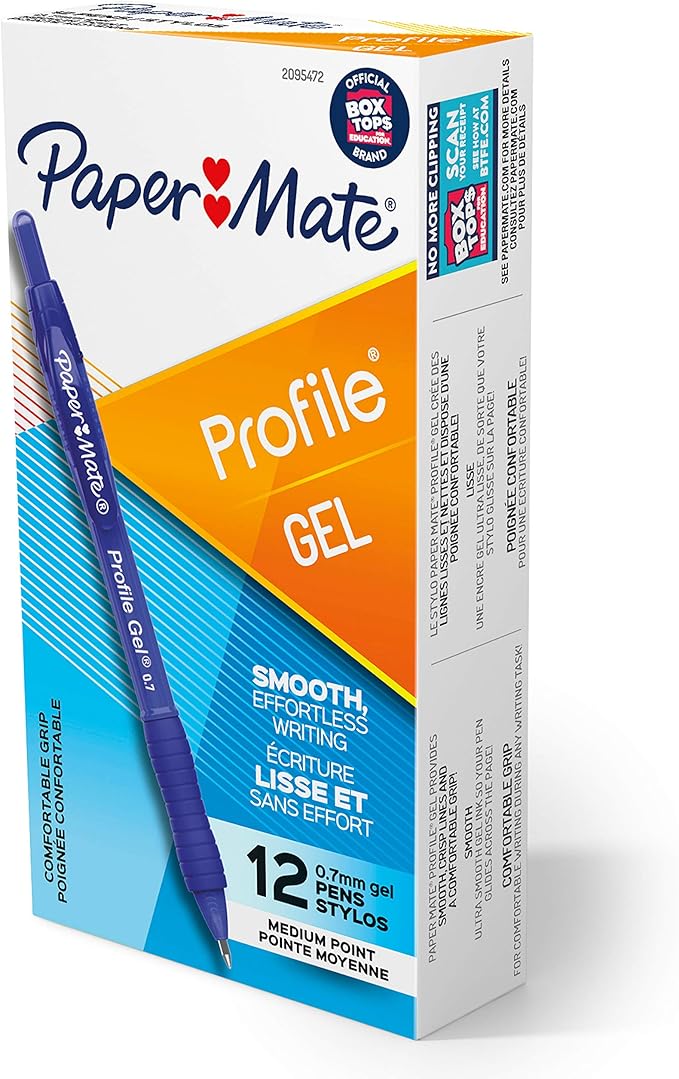 Paper Mate Gel Pen Profile Retractable Pen 0.7mm Blue 12 Count