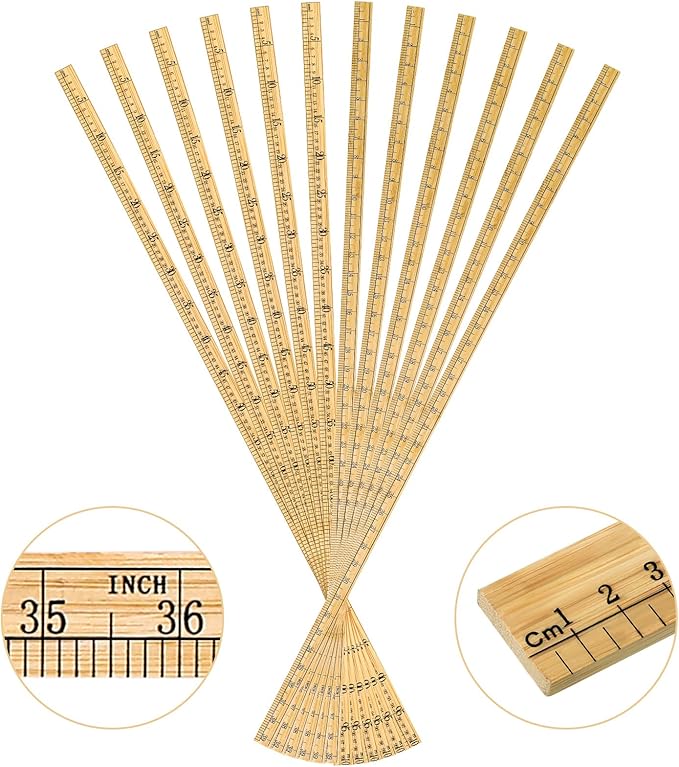 Fulmoon 12 Pieces Wood Double Sided Meter Stick Yard Stick Thick Wooden Ruler Yardsticks Bulk for School Classroom Home Office Kids Measuring Meterstick(39")