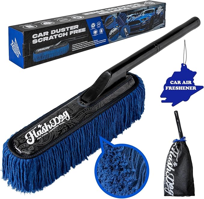 Flash Dog Car Duster Exterior Scratch Free - Wood Handle Waterless Cleaning for Cars/SUV/Truck/RV | Waxed Cotton, Portable Waterless Dust & Pollen Remover