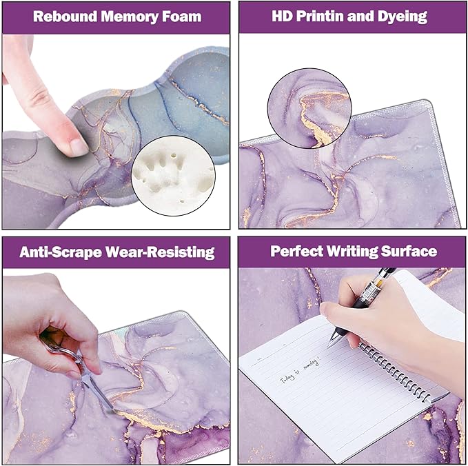 Upgraded Extended Gaming Mouse Pad, Keyboard Wrist Rest Pad, Wrist Support Mousepad Set, Artso Large Stable Rubber Base Stitched Edges, Multifunctional Desk Pad (35 x15.5 in), Purple Blue Marble