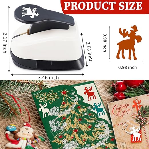 1 inch Christmas Punch for Craft, Deer Paper Punch for Paper Crafting, Reinforce Lever Action Deers Shape Hole Punches, Deer Punches for Scrapbooking Gifts DIY Arts
