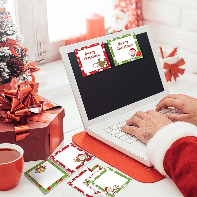 9 PCS Christmas Sticky Note Christmas Note Pads Christmas Notepad Set Cute Self Adhesive Memo Notepads for Xmas Winter Holiday Party School Work Study Supplies，450 Sheets (Christmas-3, 9)