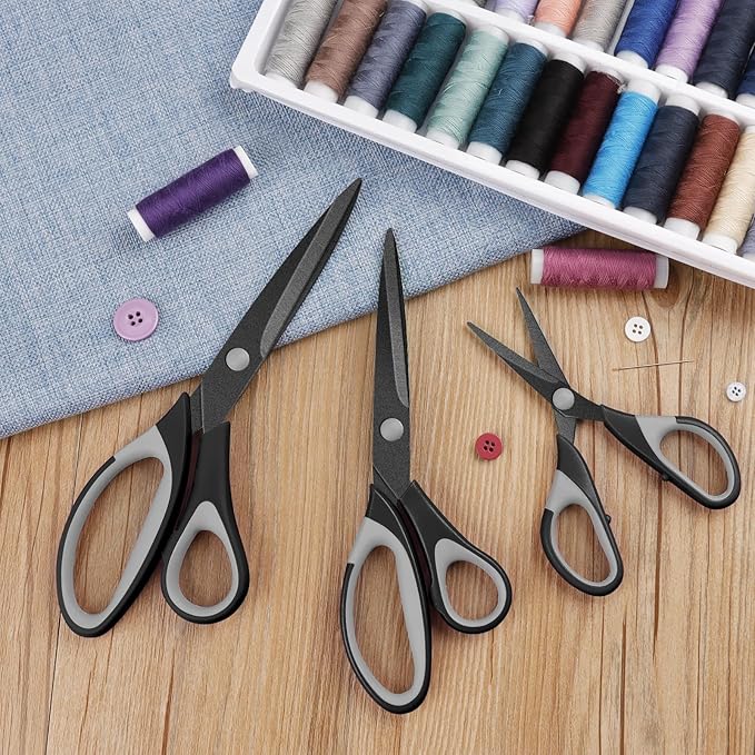 Scissors, Sharp Titanium Coating Blades, Soft Grip Handle, Multi-Purpose Scissors Set of 3 Suitable for Families, Office, and School Use, Black Grey