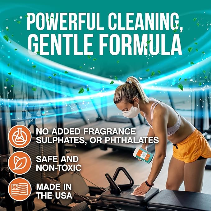 Fitness Equipment Wipes - Cleaning Wipes for Yoga Mats, Pilates Studios, Gyms, Peloton & Cycle Bikes, Spas - Fragrance-Free Wipes Surface Cleaning for Home, Office, Gym 75-Count (Pack of 2)