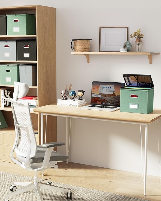 Oterri 2 Pack File Organizer Boxes with Lids, File Box with Mesh Pockets, Document Organizer Box for File Folders Letter Size, Zippers Filing Box for Home, Office, School (Green, Without Folders)