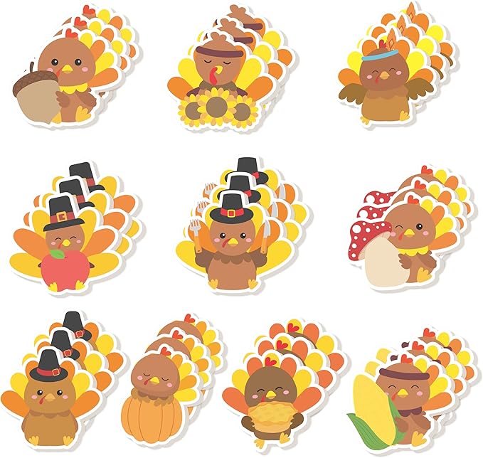 CJiangpo 30Pcs Turkey Sticky Notes - Cute Fall Turkey Sticky Note Pads, 600 Sheets Self Stick Notepad Memo Pads Funny Page Marker Classroom Rewards Back to School Thanksgiving Party Gift for Kids