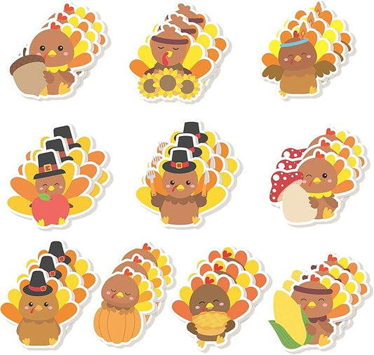 CJiangpo 30Pcs Turkey Sticky Notes - Cute Fall Turkey Sticky Note Pads, 600 Sheets Self Stick Notepad Memo Pads Funny Page Marker Classroom Rewards Back to School Thanksgiving Party Gift for Kids