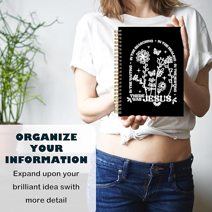 Boho Floral Christian Notebook Journal, Christian Gifts for Women, Bible Notebooks for Note Taking, Bible Journaling Notebook, Where the Jesus Hardcover Spiral Notebook 5.5x8.3 black