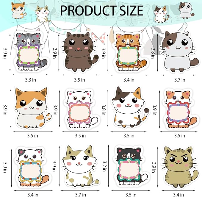 600Pcs Cute Cat Sticky Notes, Cartoon Cat Animal Sticky Notes Kawaii Sticky Note Pads Self-Stick Memo Pads Cat Shapes Memo Notes for Cat Lovers Students Home Office School Supplies