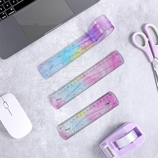 3 Pieces Flexible Ruler, Mabor Plastic Ruler 6inch 8inch 12inch Shatterproof Straight Edge Soft Bendable Rulers for Kids Classroom Office Home Supplies