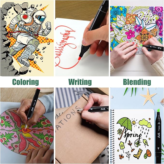 Duet Point Blender Markers for Kids and Adults: Professional Permanent Dual Tips Art Sketching Markers, 100 Colors