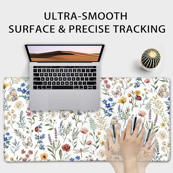 Flower Large Gaming Mouse Pad 31.5"x15.7"｜ Weed Floral Plants XXL Desk Mat, Non-Slip Rubber Base & Stitched Edges - Extended Waterproo Mousepad for PC/Laptop/Office/Home Decor