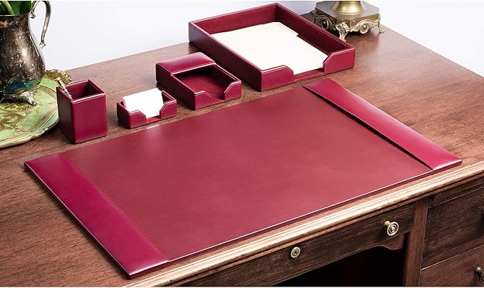 DACASSO Bonded Leather Desk Set - Luxury Leather Desk Pad & Desk Organization Essentials (Burgundy, 5 Piece)