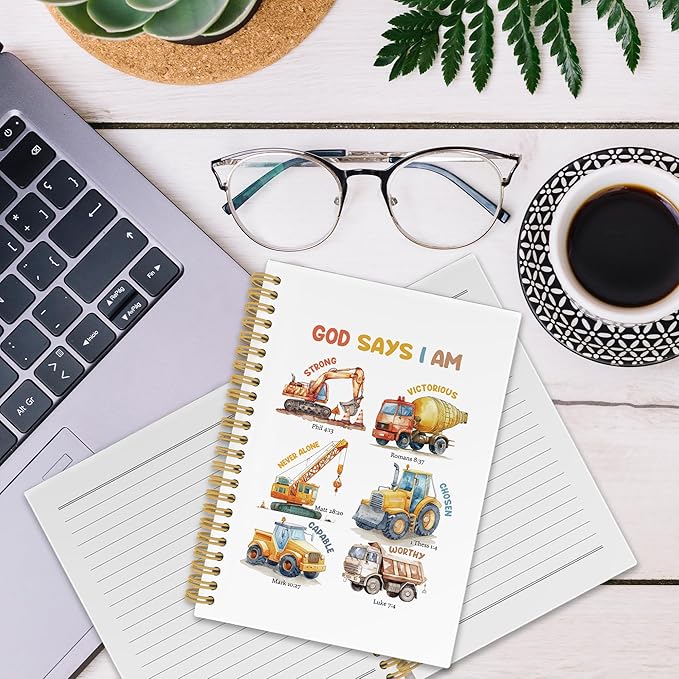XPH Christian Construction Spiral Notebook, God Says I Am Bible Journaling Notebooks for Note Taking, Religious Hardcover Journal for Writing 160 Pages 5.5 x 8.3 Inch, Christian Gifts for Women Men