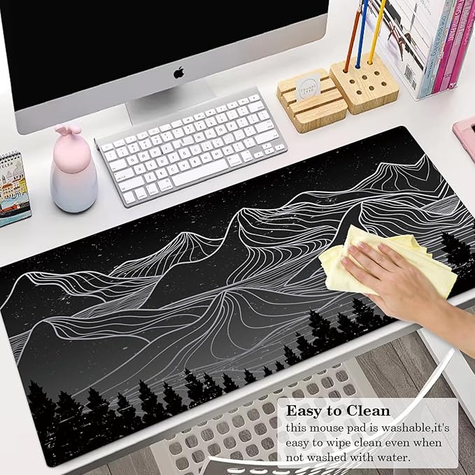 Mountain Desk Pad Protector, Stitched Edges Mouse Pad, Large Office Desk Mat, Non-Slip Desk Blotter, Laptop Desk Pad, Desk Writing Pad for Office and Home (31.5" x 15.7")