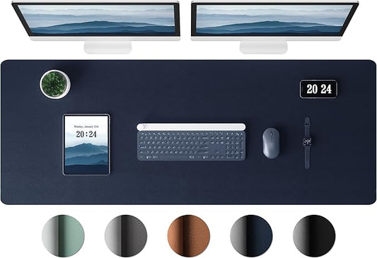 Aothia Leather Desk Pad Protector - Large Mouse Pad, Office Desk Mat, Non-Slip PU Leather Desk Blotter, Laptop Desk Pad, Waterproof Desk Writing Pad for Office and Home (Dark Blue, 38" x 13.7")