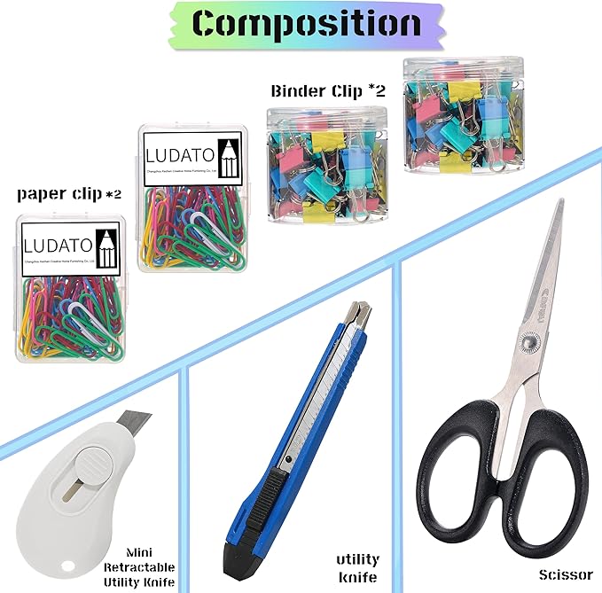 Ludato 39pcs Office Supplies Set - Desk Accessory Kit with Pen Holder Stapler Staples Staple Remover and Paper Clips - Complete Office Stationery Set for Home or Work