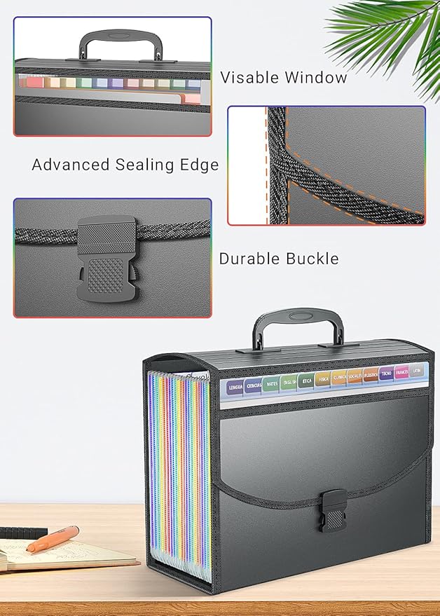25 Pockets Accordion File Organizer with Handle,Expanding File Folders for Documents, A4/Letter Size Paper,a-z Tabs,Perfect Expandable Accordian Filing Folders with Visible Window