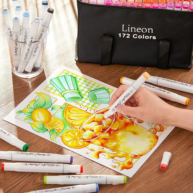 172 Colors Alcohol Based Dual Tip Art Markers, 171+1 Blender Permanent Marker Pens Plus 1 Marker Pad 1 Case Perfect for Kids Adult Artist Coloring Books Drawing Sketching and Card Making