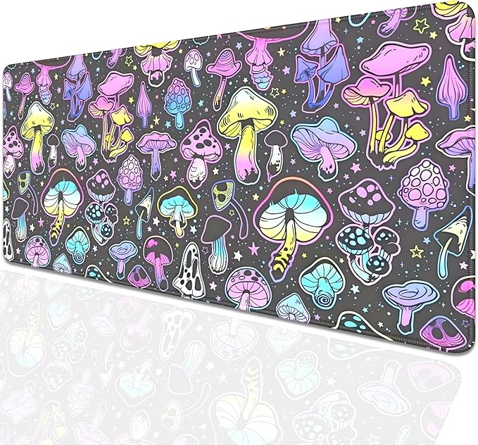 Colorful Mushrooms Mouse Pad,Large Extend Mousepad Desk Pad with Stitched Edges,Non-Slip Waterproof Rubber Base Mouse Mat Desk Mat for Office Computer Keyboard Laptop Home(27.5x11.8 in)