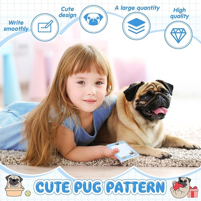 Sabary 9 Pads Cute Sticky Notes Animal Sticky Note Pads 3.15 x 3.94 Inches Colored Adhesive Memo Reminder Decor for Journal School Office Gifts(Pug)