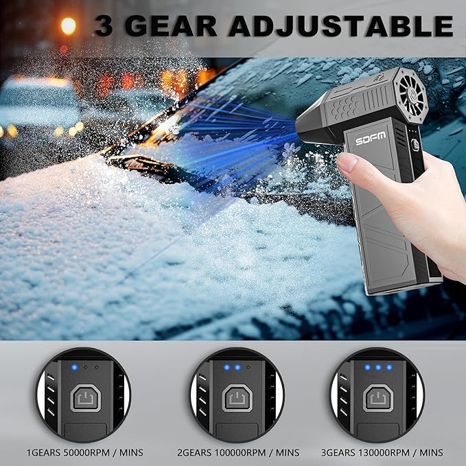 SDFM Compressed Air Duster - Electric Air Duster with Built in Brushless Motor,130,000RPM, 3-Speed Adjustable Air Blower - Suitable for Keyboard, Computer, car, and Home Cleaning (X3) (Max-Black)
