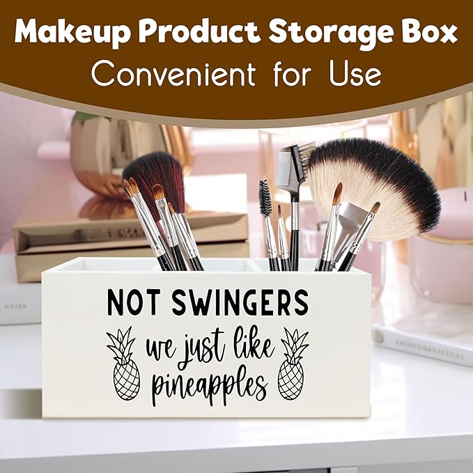 Funny Office Desk Pen Holder, Not Swingers We Just like Pineapples Decor for Home Humor Gifts, Funny Gifts for Women Men Wooden Pencil Holder Organizer for Desk Accessories