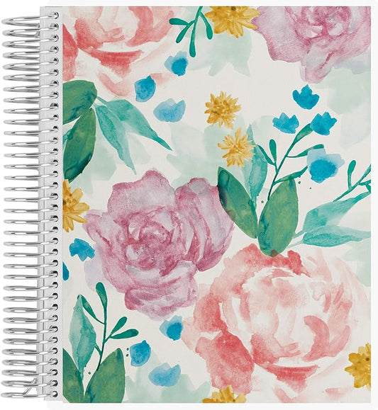 Erin Condren 7" X 9" Spiral Bound Dot Grid Journal Notebook - Watercolor Blooms, 5Mm Dot Grid, 160 Page Writing, Drawing & Art Notebook, 80Lb Thick Paper, Stickers Included