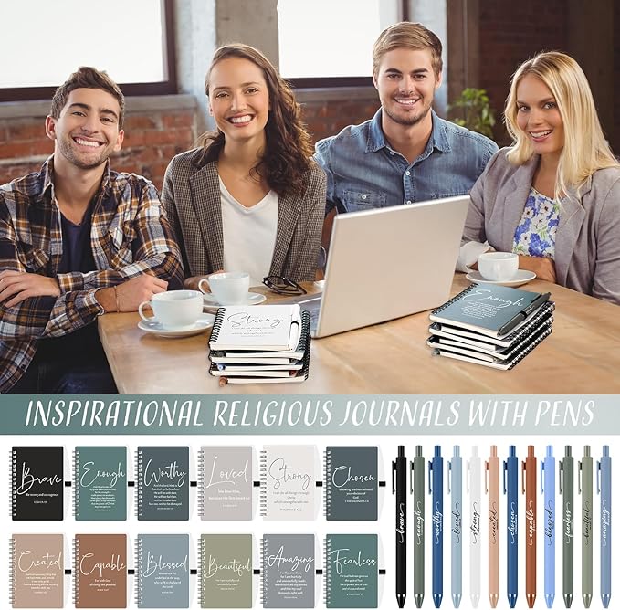 Kosiz 24 Sets Inspirational Christian Gifts Bulk Christian Notebooks Prayer Journals with Pens Spiral Bible Journals Religious Gifts for Church Grandparent Pastors Day Sunday School (Boho Color)