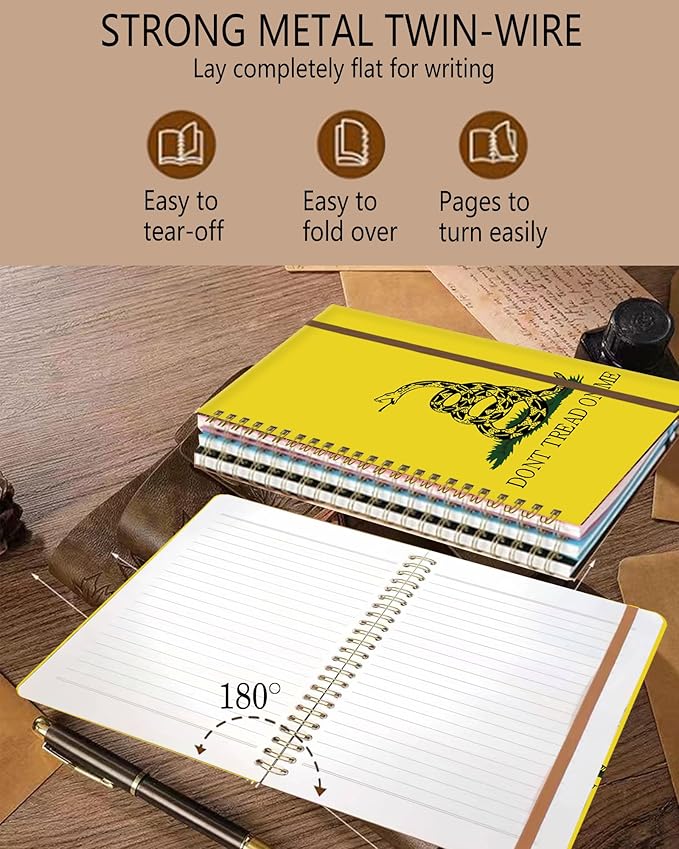 Spiral Journal Notebook, A5 Cute Notebooks for Women Men, College Ruled Hardcover Notebook for Work & Note Taking, 60 Pages Double-Wire Journals for Writing, Yellow Snake
