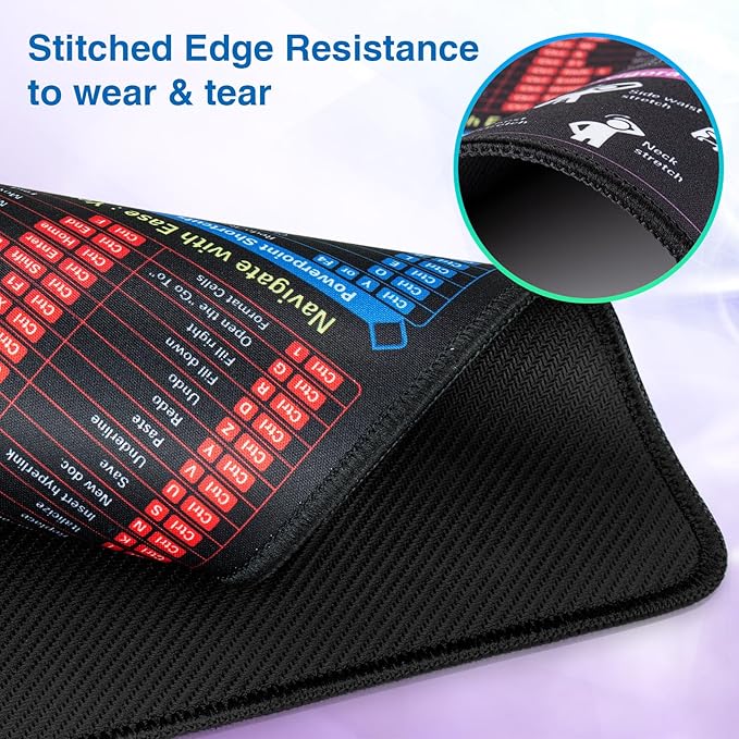 Excel Cheat Sheet Desk Pad Mat, Small Shortcuts Mouse Pad, Portable Keyboard Computer Mousepad 11.8"x9.8" with Non-Slip Stitched Edges for Laptop Office Accessorie Travel School Workplace