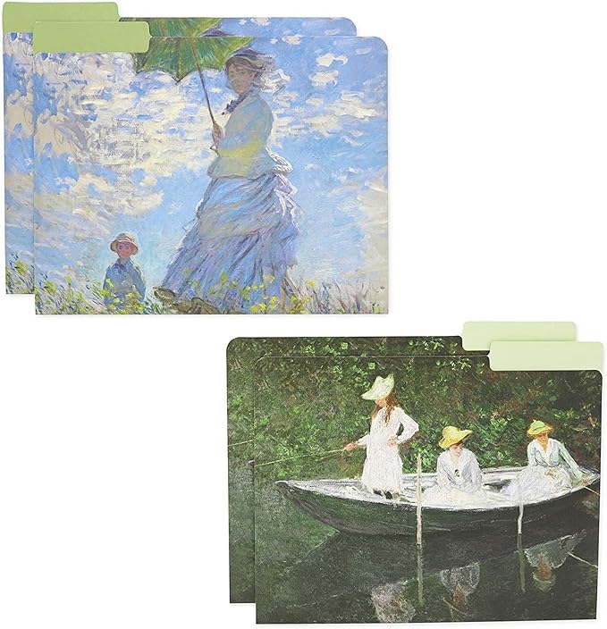 The Gifted Stationery File Folder - Letter Size, 12 Pack, Monet Design, 1/3 Cut Tabs - Decorative File Folders for Office & School Supplies