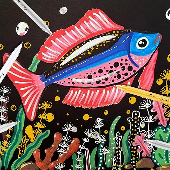 Gold Silver White Gel Pens - 0.6/0.8/1.0mm Extra Fine Point Opaque Archival Ink Pen Set for Black Paper Art, Holiday Gifts & Bullet Journaling - 9 Pack Gel Pens for Artists, Card Making Sketching