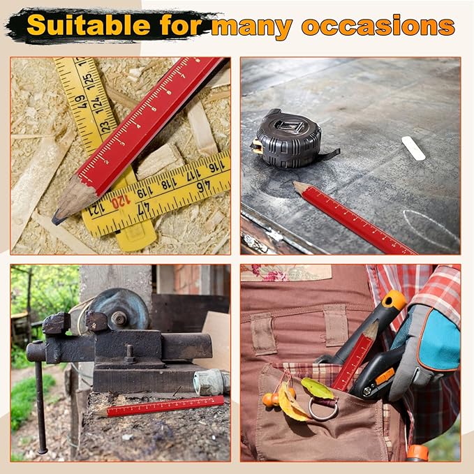 100 Pcs Carpenter Pencils,Construction Pencils with Printed Ruler,Flat Octagonal Hard Black Carpenter Pencil for Woodworking Marking Construction Plans