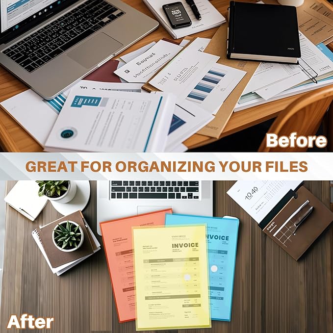 Clear Plastic Envelopes - 6 Pack Poly Plastic Envelope Folders with Closure A4 Letter Size Waterproof Reusable 6 Colors Ideal for School Office Home Documents Photo Puzzles Organization