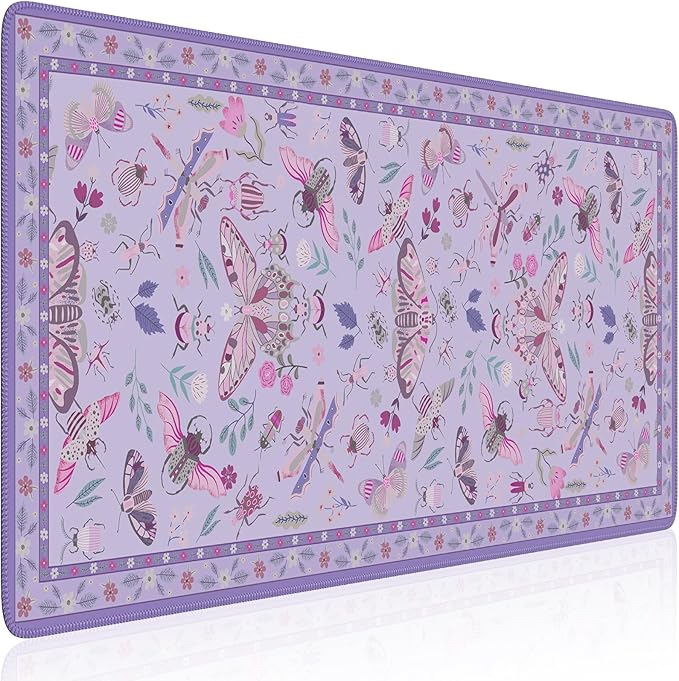 HAOCOO Purple Desk Mat, Computer Mouse Pad, Floral Desktop Mat with Non-Slip Rubber Base, Waterproof XXL Mousepad, Soft Computer Mouse Pad for Gaming, Office Aesthetics