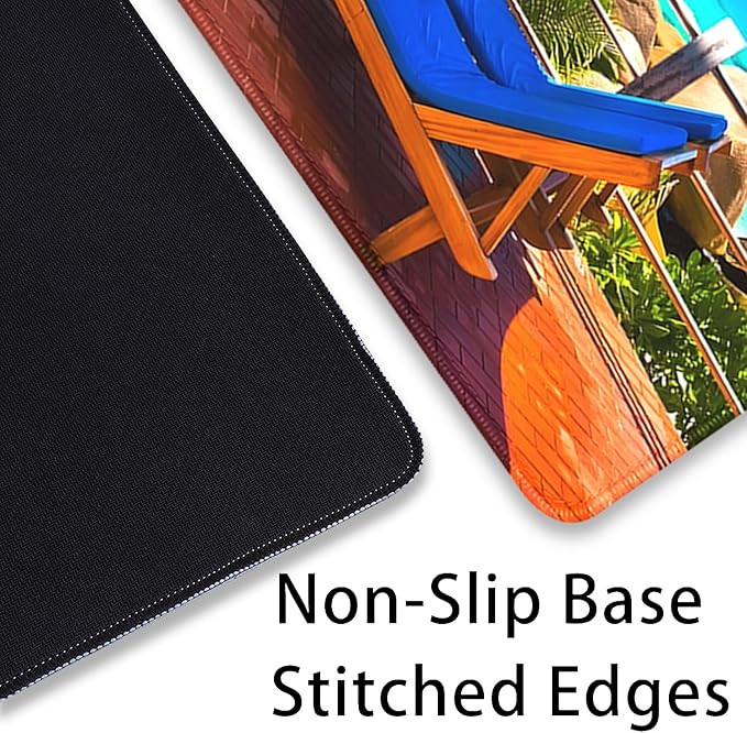 Swimming Pool and Sea Desk Pad Mouse Pad,Large Summer Blue Gaming Mouse Mat with Stitched Edges,Non-Slip Waterproof Rubber Base Mousepad for Office Work Home Desk Mat(27.5X11.8 in)