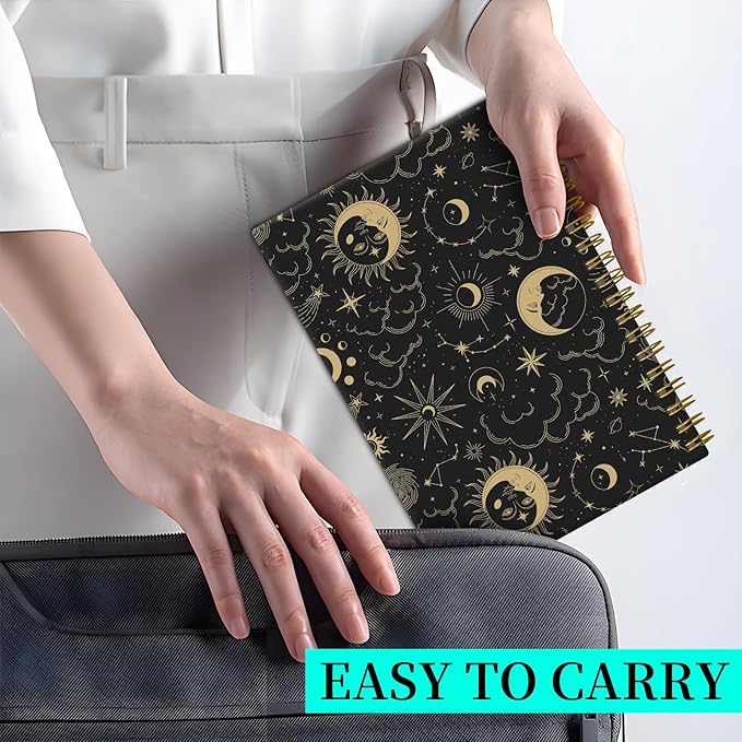 Spiral Notebook Journal for Women Men, A5 Hardcover Journal, 120 Pages Thick Paper, College Ruled Writing Notebook for School, Work & Office 8.3'' × 5.9''(Star Sun Moon)
