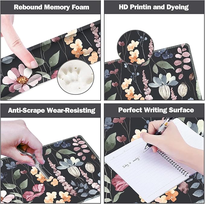 ARTSO Gaming Mouse Pad Wrist Support Set, XXL Large Desk Mat Mousepad + Keyboard Wrist Support+ Mouse Wrist Rest+Coaster 4in1 Ergonomic, Memory Foam, Stitched Edge for Home Office -Flowers Plants