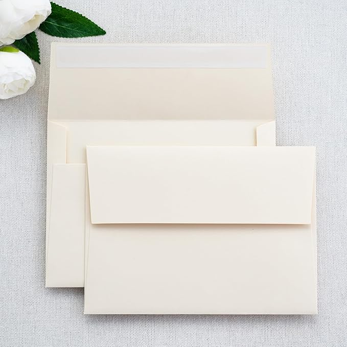 PONATIA 50 PCS 5x7 Envelopes, Self- Adhesive Cream A7 Envelopes for Weddings, Invitation Cards, Photos, Postcards, Greeting Cards Mailing, Baby Shower, Graduation, Christmas Gift Cards