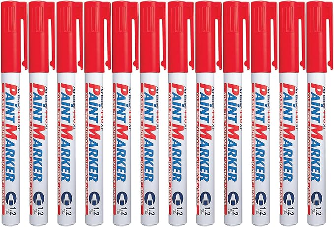 Artline 440XF Paint Markers for Wood, Plastic, and Canvas, Waterproof Marker for Indoor/Outdoor Applications, Opaque Coloring Markers with 1.2mm Bullet Tip - Red, 12 Pack