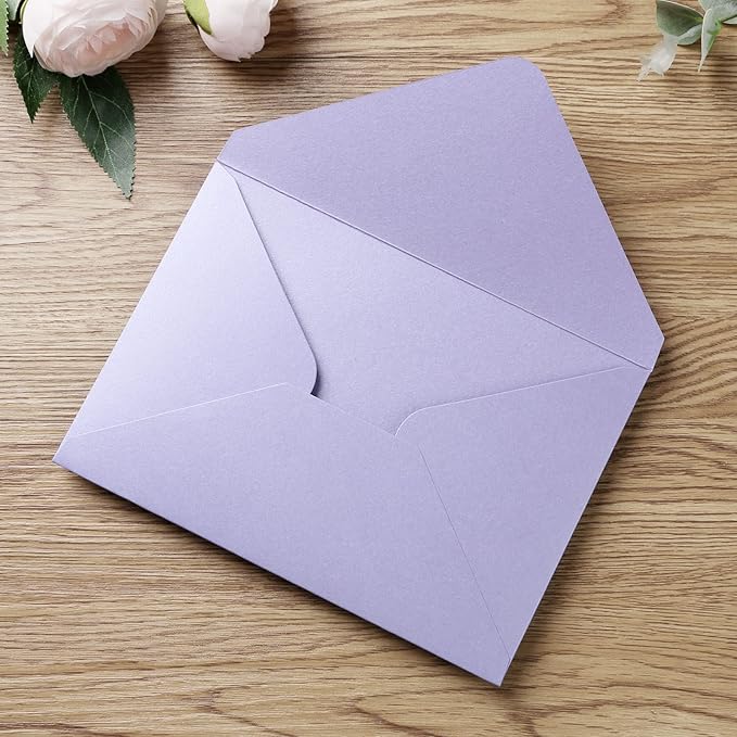 PONATIA 50 PCS/Pack Sparkle Lilac A7 Envelopes, 5.25 x 7.48'' Light Purple 5 x 7 Envelopes Perfect For Wedding Invitations Cards, Christmas Gift Cards, Acrylic Invitations, Photos