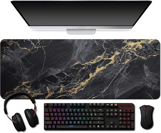 Extended Gaming Mouse Pad (31.5x11.8 in), Large Non-Slip Rubber Base Mousepad,Keyboard Mouse Mat Desk Pad for Work, Game, Office, Home -Black Rose Gole Marble